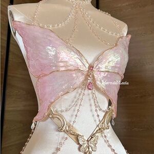 Mermaid Lucia Pink Butterfly Wing Fairy Mermaid Top with Gold Accents